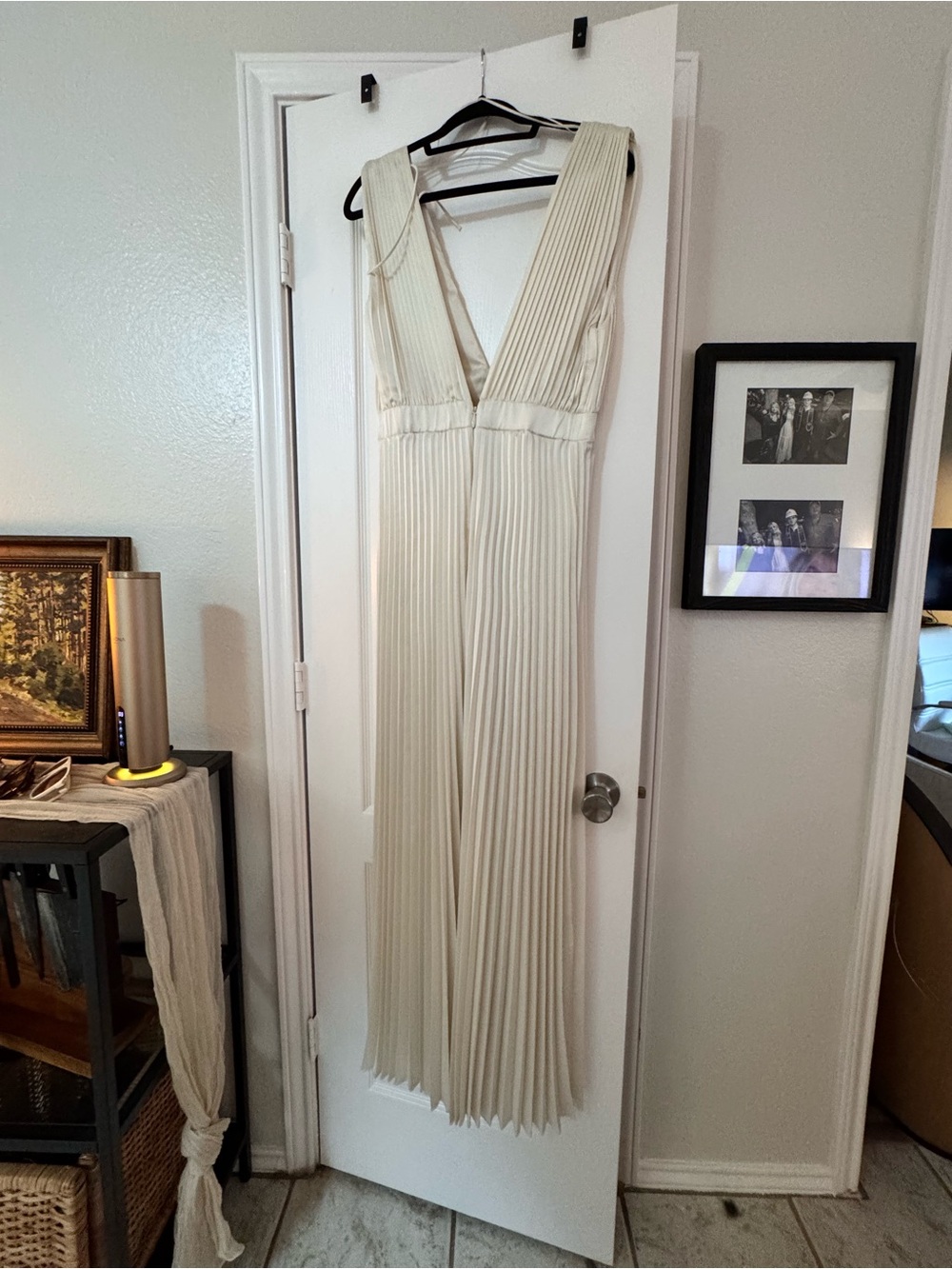 Abercrombie & Fitch Cream Pleated V-Neck Jumpsuit - Giselle